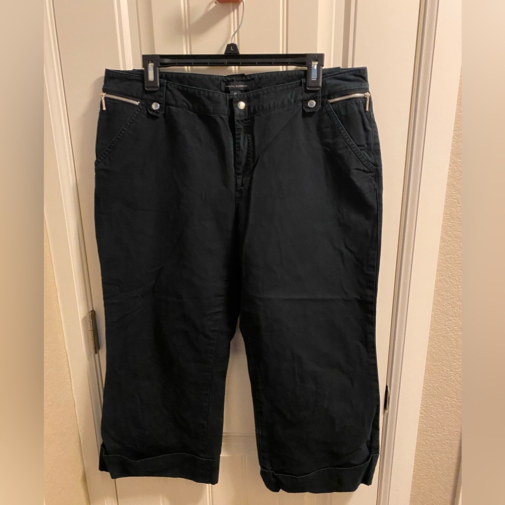 Banana Republic 14 Pants Black Zip Pocket Wide Leg Crop Slacks 100 Cotton Capris